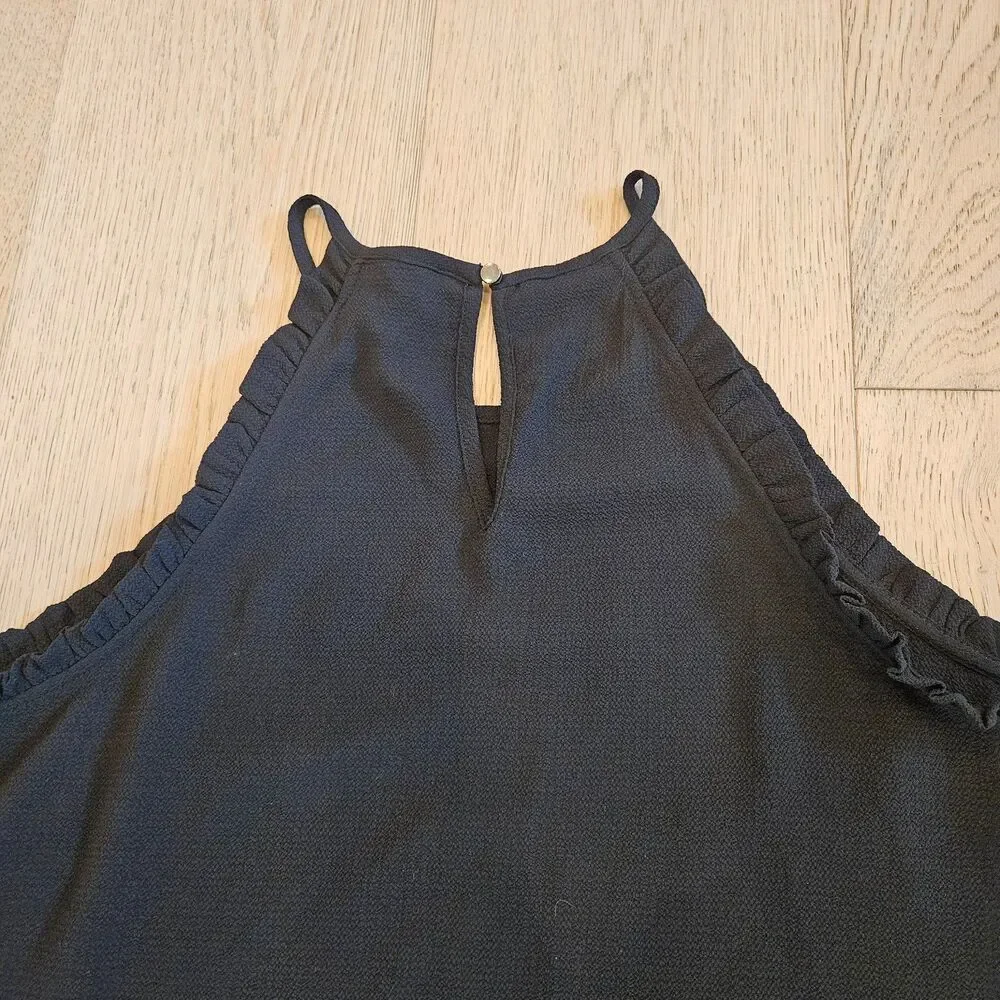 Candie's Tank Ruffle Trim Women Sz M Black High Neck Keyhole Whimsygoth Casual